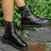Fashion Black Pu Leather Modern Boots for Women Autumn Winter Lace Up Platform Ankle Boots Woman Zipper Short Plush Booties Female