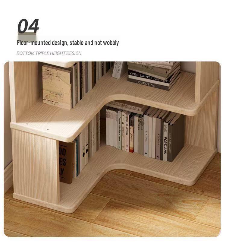 Solid Wood Corner Bookshelf - Floor-Standing Right Angle Storage Rack