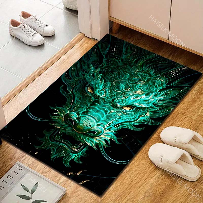 1PC Green Dragon Head Print Carpet for Living Room Bedroom Sofa Home Decor Rus Non-slip Floor Mat Luxury Gift Multiple Sizes