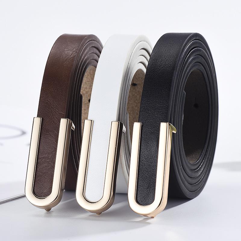

Fashion Alloy Head Buckle Thin Belt Women Versatile Dress Solid Color Slim Women Belt