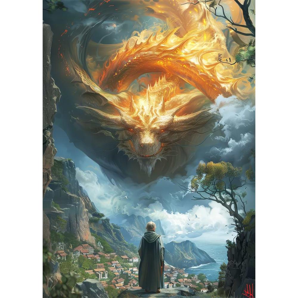 Das Erwachen des mythischen Drachen Diamantmalerei 5D DIY Kunstmuster Druck-Kit Puzzle Leinwand Mosaik-Stickerei Heimdekoration