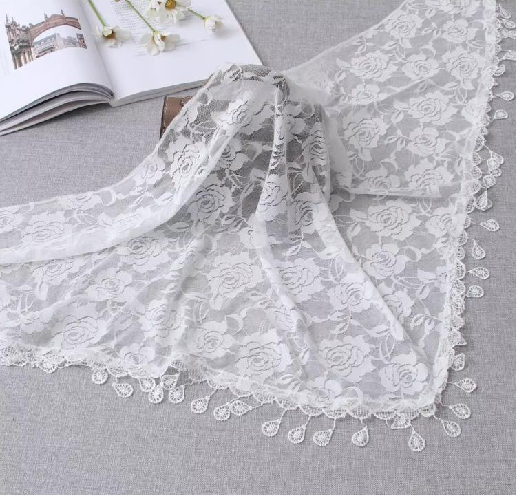 Women Rose Lace Veil Scarf Bandana Church Prayer Wedding Mantilla Chapel White Embroidered Hijab Women Scarves