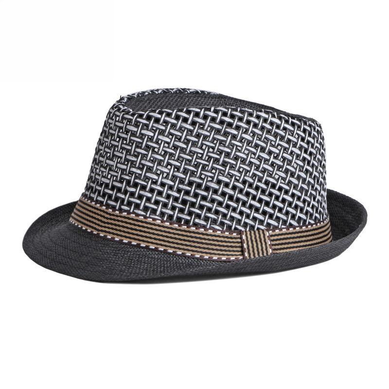 Unisex Summer Straw Fedora Hat Hollow Out Mesh Crown Panama Trilby Cap Striped Band Sun Protection Beach Travel Jazz Hat