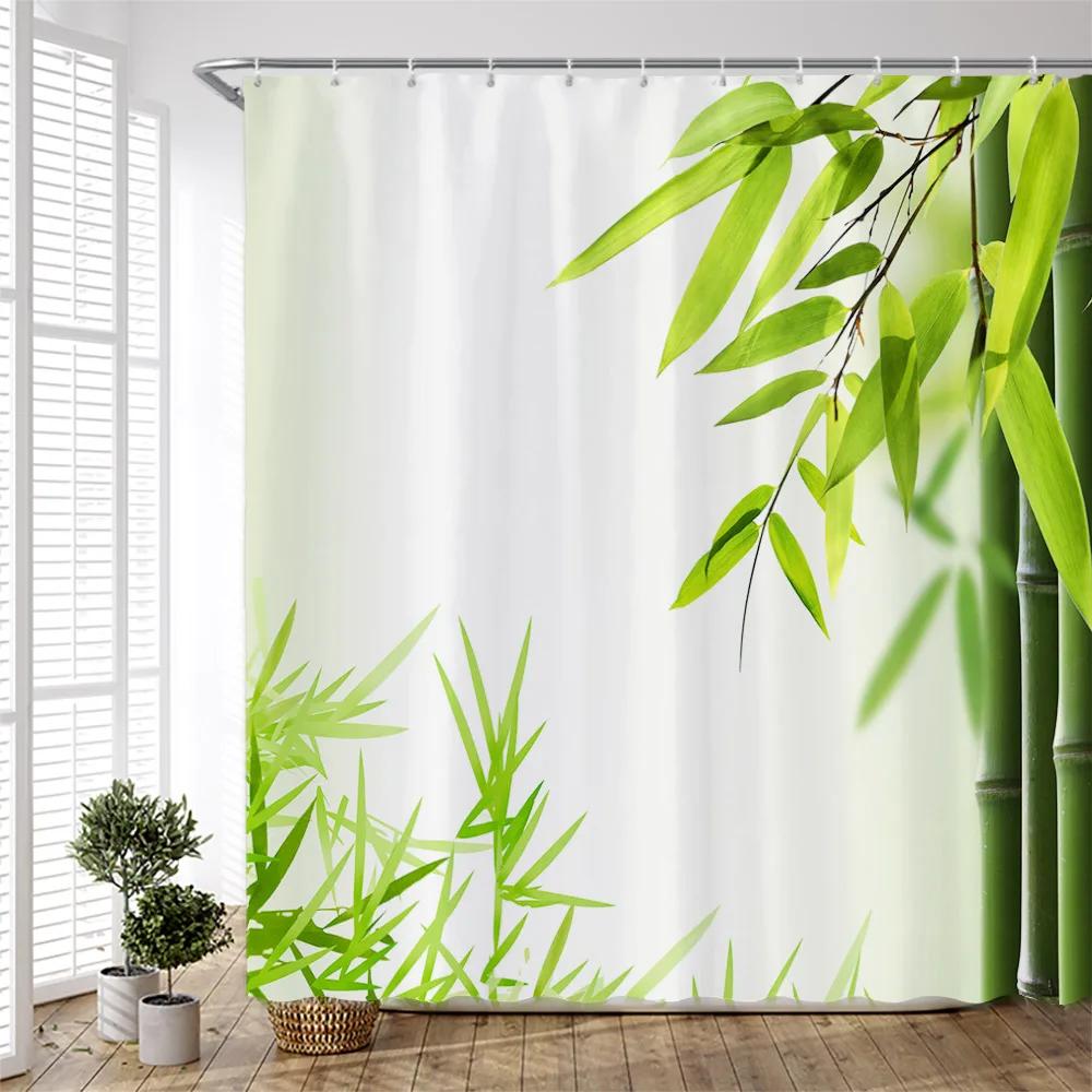 Garden Flower Shower Curtain Plant Floral Birds Leaves Zen Stone Bamboo Forest Painting Bath Accessories Bathroom Decor Curtains