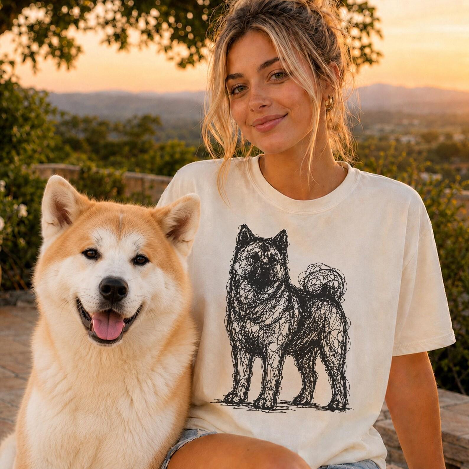 Akita Line Art Shirt, Minimalist Scribble Akita Inu Sketch Tee, Abstract Dog T-Shirt, Akita Mom Gift, Artsy Dog Tee XL
