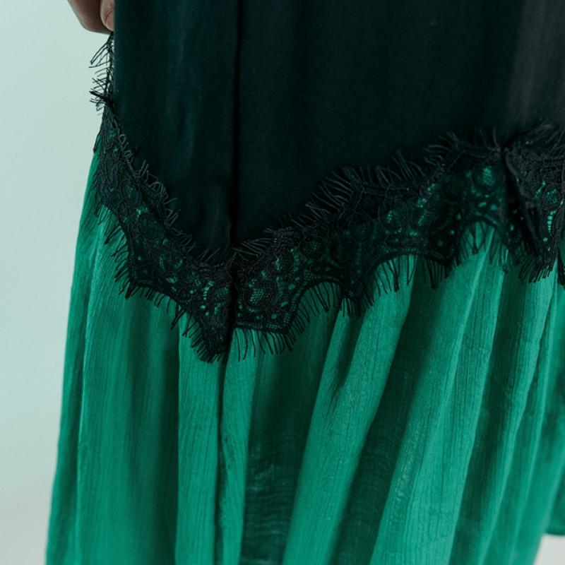 Maxza Color Block Shirring Puff Sleeve Long Dress Zc07qp003on