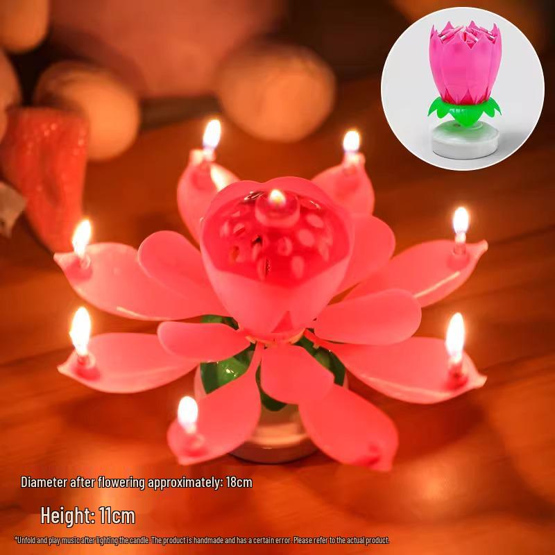 Lotus Rotating Music Birthday Candle for Cake - Advanced Design for Girls