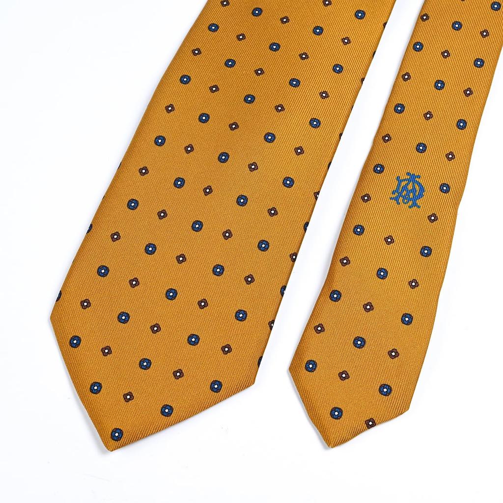 Dunhill Men's Necktie, 8cm Wide, 100% Silk, Neets Print, Mustard, 24RPTP1HB701 [Parallel Import]