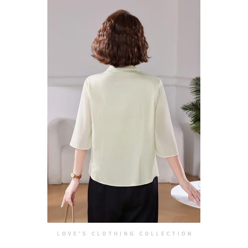 Dámská halenka v čínském stylu s mandarínským límcem, krátkým rukávem, vyšívaná, šifonová, ležérní, elegantní top