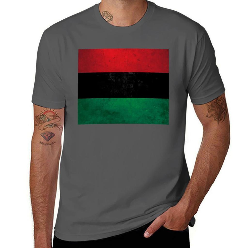 Distressed Afroamerican Panafrican Unia Flag Tshirt Relaxed Fit Casual Short Sleeve Top