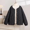 Women's Diamond Quilted V-Neck Down Jacket - White Petite Lightweight Outerwear, Short Autumn/Winter 2024 Fashion.