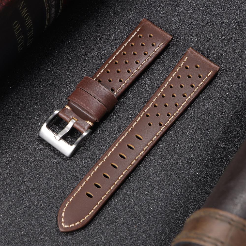 18mm 20mm 22mm 24mm Vintage Handmade Watchband Racing Cowhide Strap for Men Gray Black Brown Blue Breathable Porous Watchbands