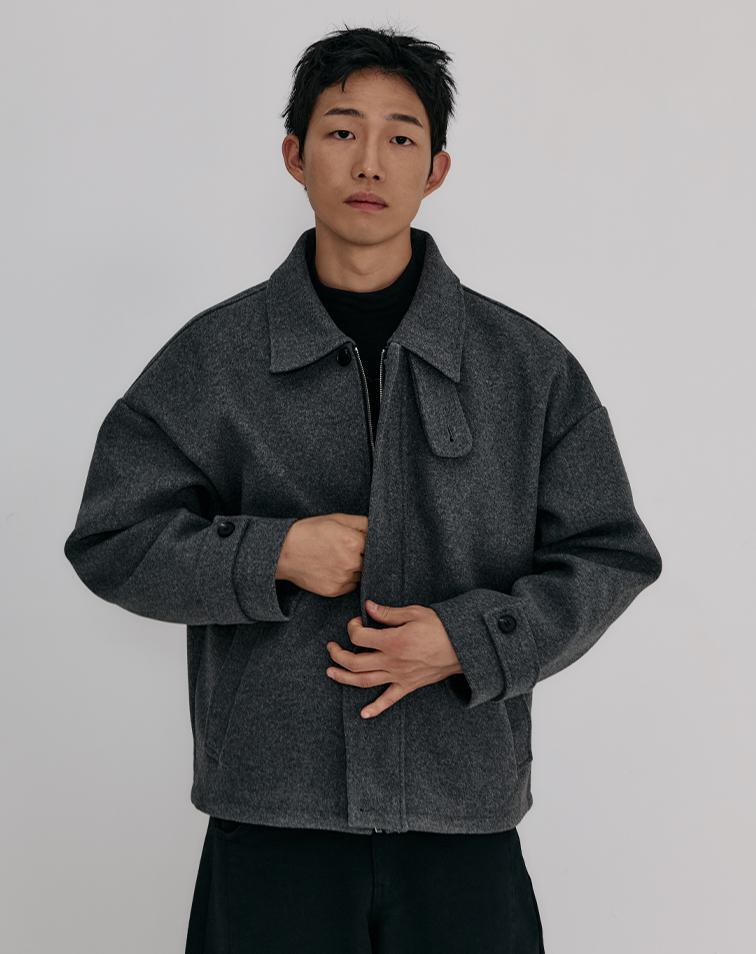 Mugon Livin Leather Neck Half Coat _ Gray