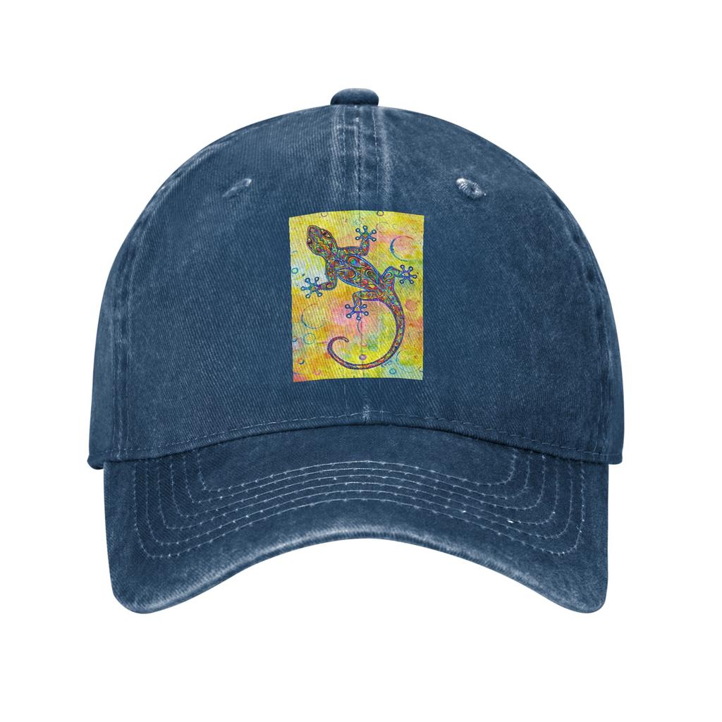 Electric Groovy Gecko Psychedelic Paisley Lizard Denim Fabric Cap Casual Baseball Caps Hat Summer Unisex Baseball Hats