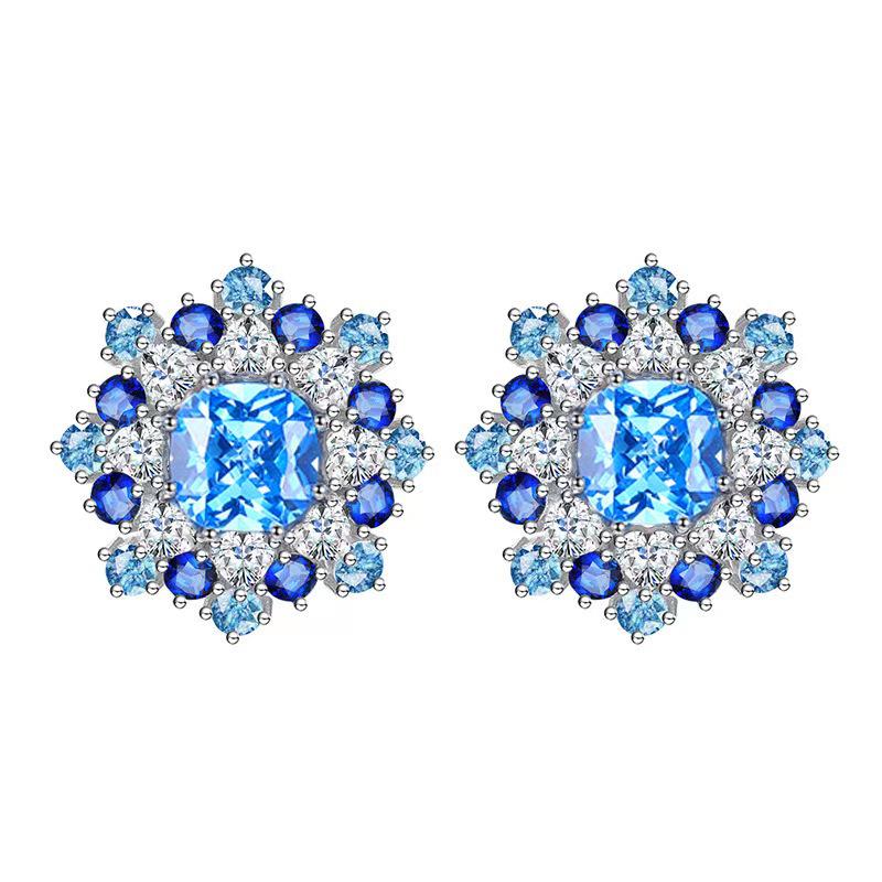 European High-End 925 Sterling Silver Deep Blue High Carbon Diamond Round Stud Earrings 925 Sterling Silver