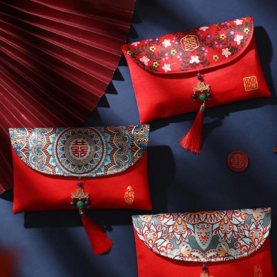 Geantă tradițională pentru bani norocos, reutilizabilă, din mătase artificială, cu atingere festivă, plic roșu de Anul Nou pentru ziua de naștere