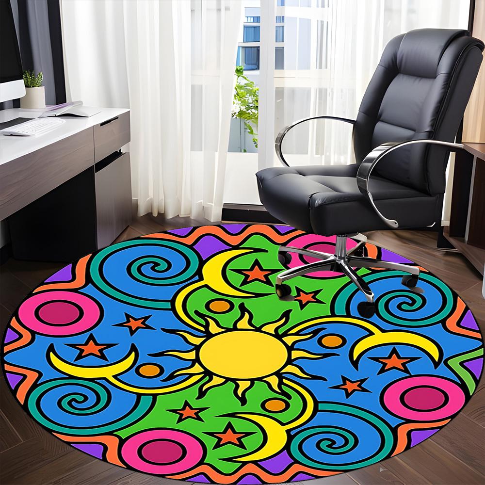 1pc Mandala, Cosmic Office Round Rug, Non-slip, Soft and Durable Office Rug for Interior Decoration, Perfect for Office,Decoration Yy260204046