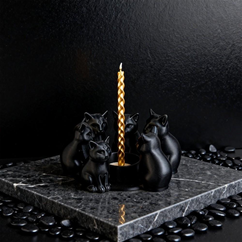 Creative Cartoon Cat Candle Holder Decorative Cute Candle Stand Ring-Shaped Black Kitten Ornament Living Room