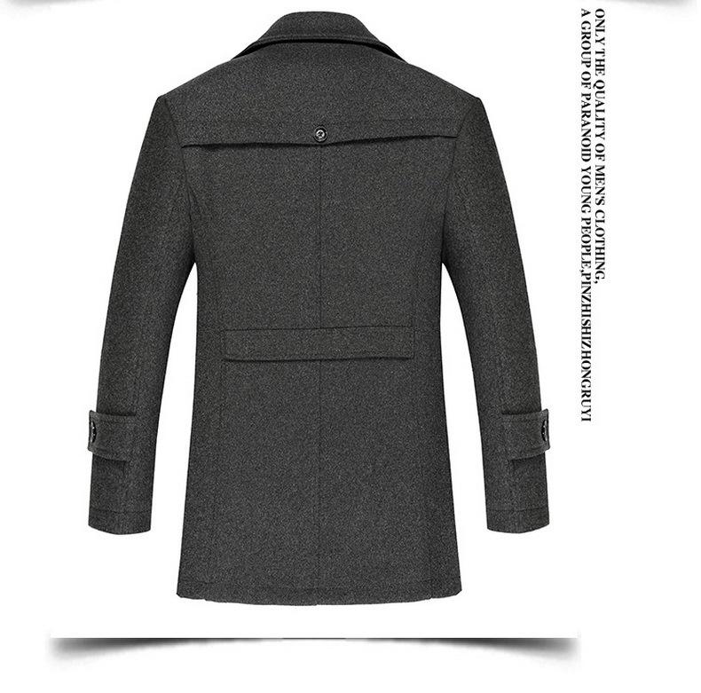 Men's Mid-Length Wool Coat with Scarf Collar and Thick Cotton Lining