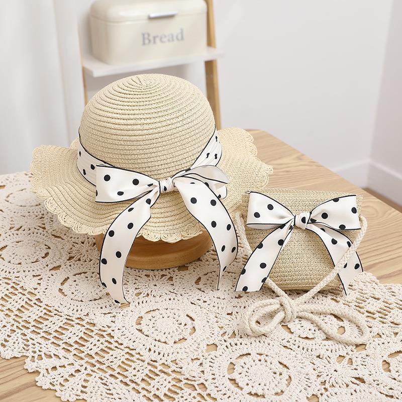 Children's sun hat children's summer new straw hat sub bag set baby sun protection beach hat sun bucket hat