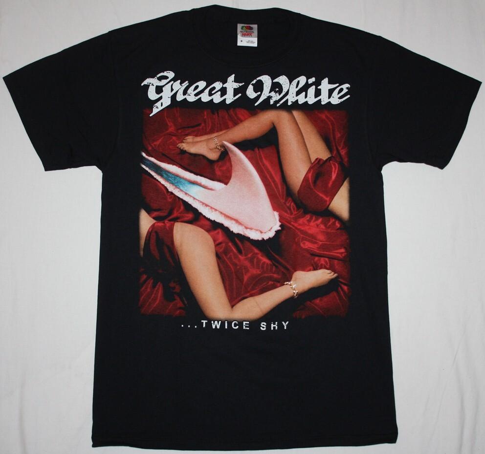 Винтажная футболка GREAT WHITE TWICE SHY 89 Хлопок Черный Все размеры Унисекс Футболка SE365 Унисекс Футболка XL