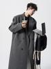 Men's Black Wool Trench Coat - Korean Style, Mid-Length, Over-the-Knee for 2025 Spring/Autumn