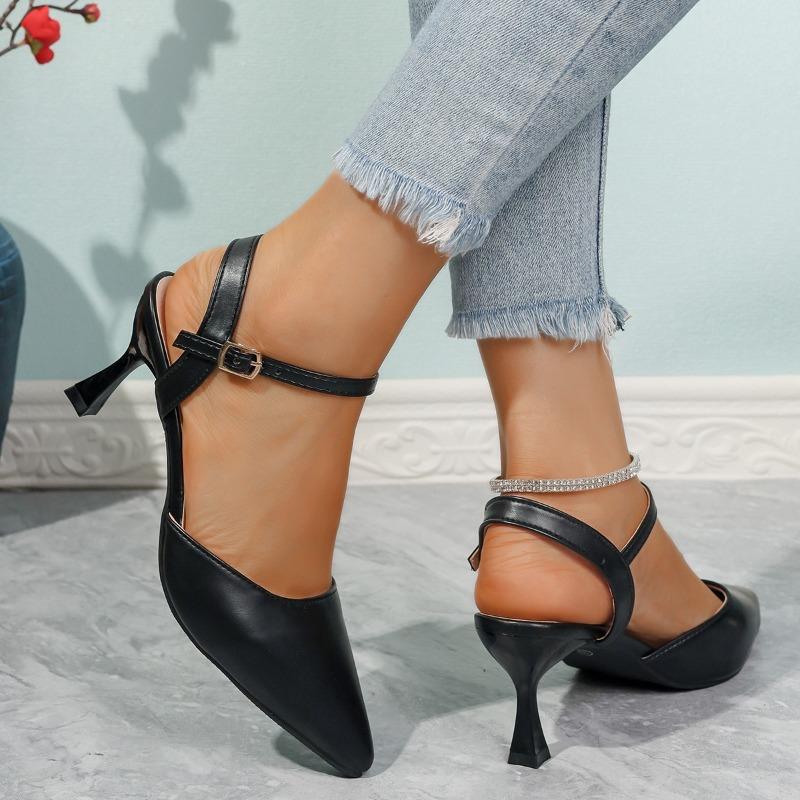 Large size spring and summer new bag head sandals women's shoes empty pointed thin high heels sexy solid color single shoes