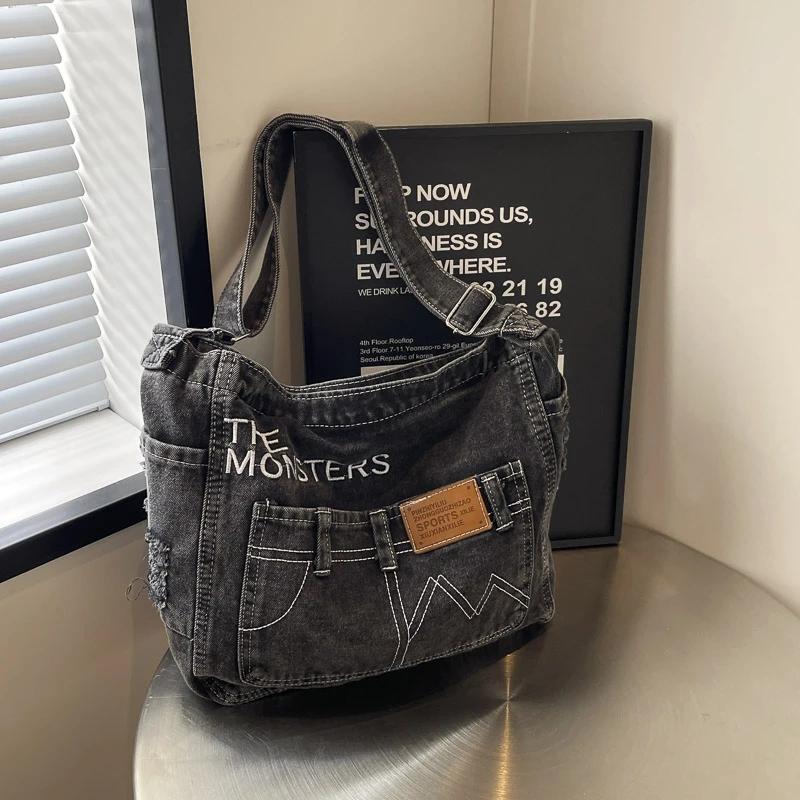 Solid Color Denim Zipper Multifunctional Women's Shoulder Bags  Hot Sale  Trendy  Customized Crossbody Bag