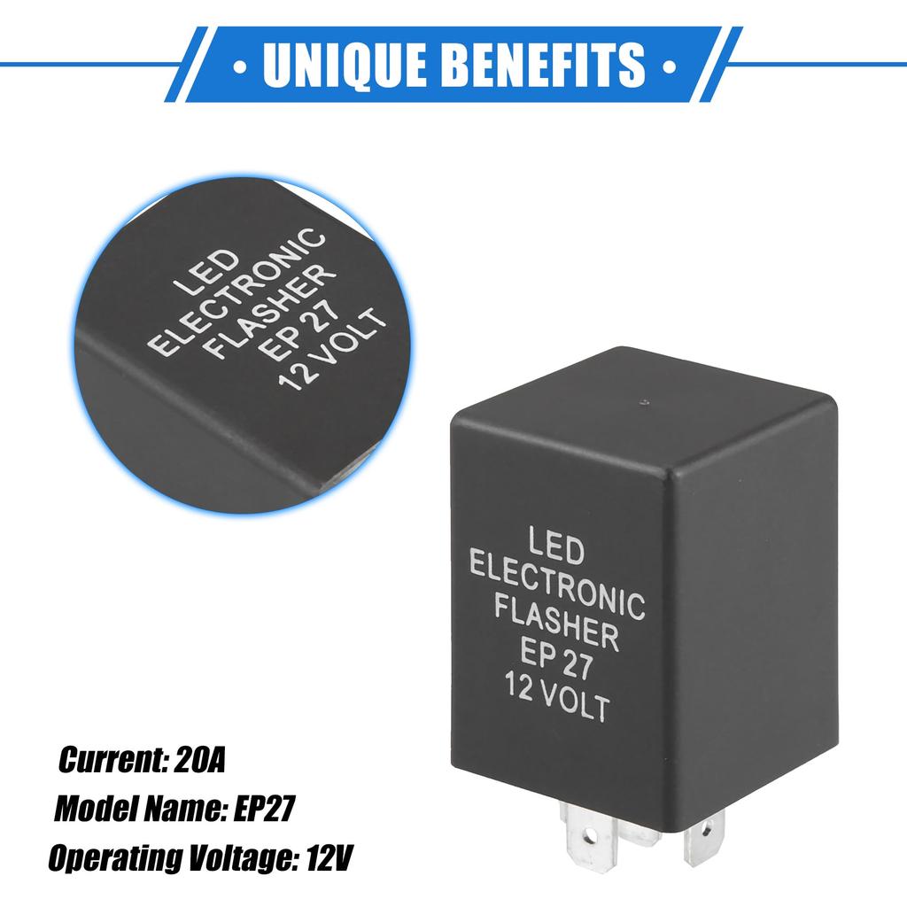 VekAuto Relay Electronic LED Flasher Relay Fix 5 Pin EP27 Turn Signal Flasher Universal Car Durable Plastic Black