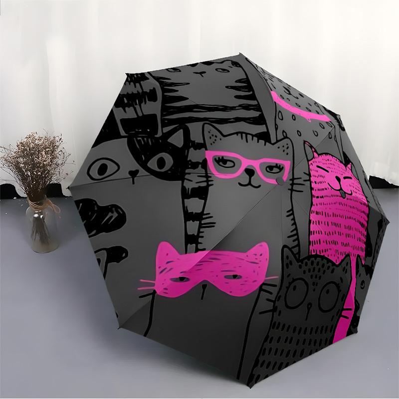1pc Cat Pattern Automatic Open/close Umbrella, 8-Rib Sturdy Structure, Portable Travel Umbrella, Parties, Everyday Use, Outdoor Accessory, A