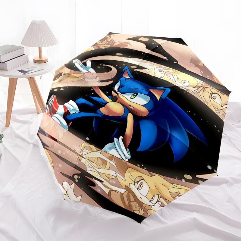 

1pc Sonic the Hedgehog Automatic Opening Closing Umbrella Portable 3-Fold Design with 8-Bone Iron Frame Outdoor Umbrella Ideal Gift for Fans, Traveler
