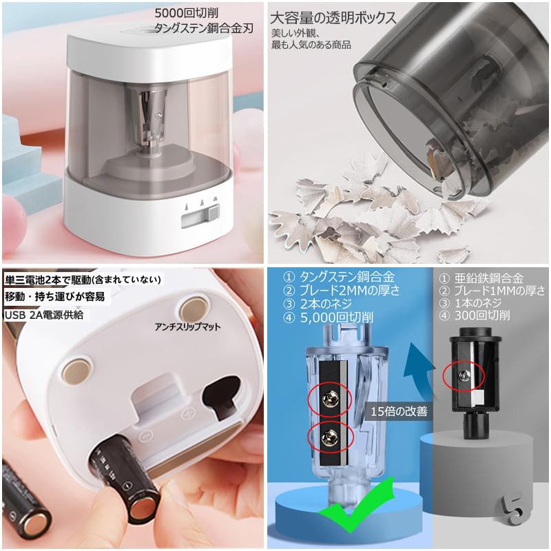 Electric Pencil Sharpener, for School Preparation, 6-8mm Pencils, Battery/USB Power Supply, Non-Rechargeable, for Drawing Pencils, Colored Pencils, an