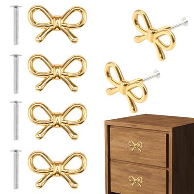 2/4/6Pcs Bow Tie Shape Drawer Knobs Brass Cabinet Pulls with Screws Decorative Cupboard Handles for Dresser Wardrobe Drawer