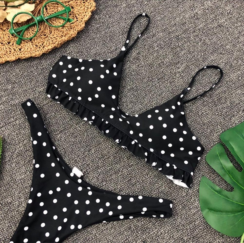 Sexy Polka Dot Flounce Bikin Set Swimsuit Women Swimwear Two Piece Bathing Suit Triangle Bikini