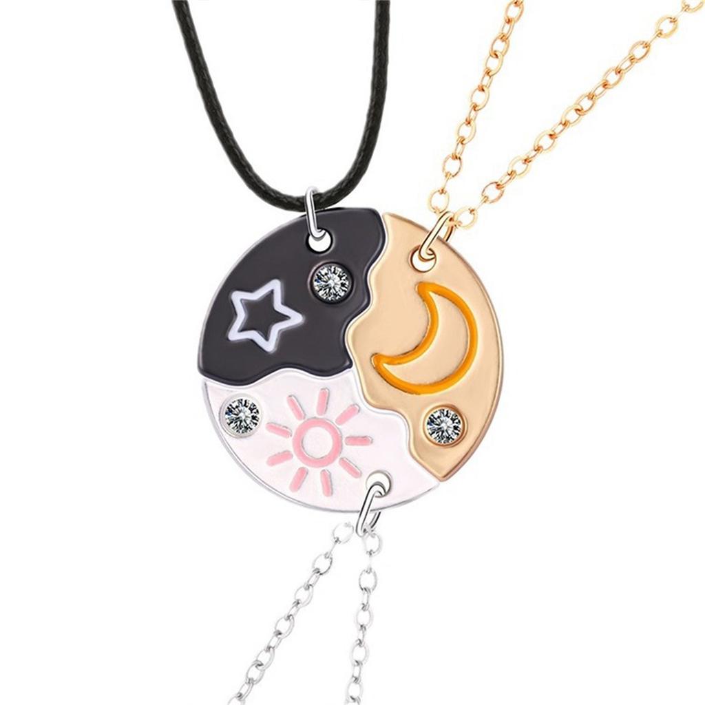 Stylish Sun Moon Star Pendant Necklace Set Decoration for Best Friend Couples Adjustable Chain Fashion Jewelry Gifts