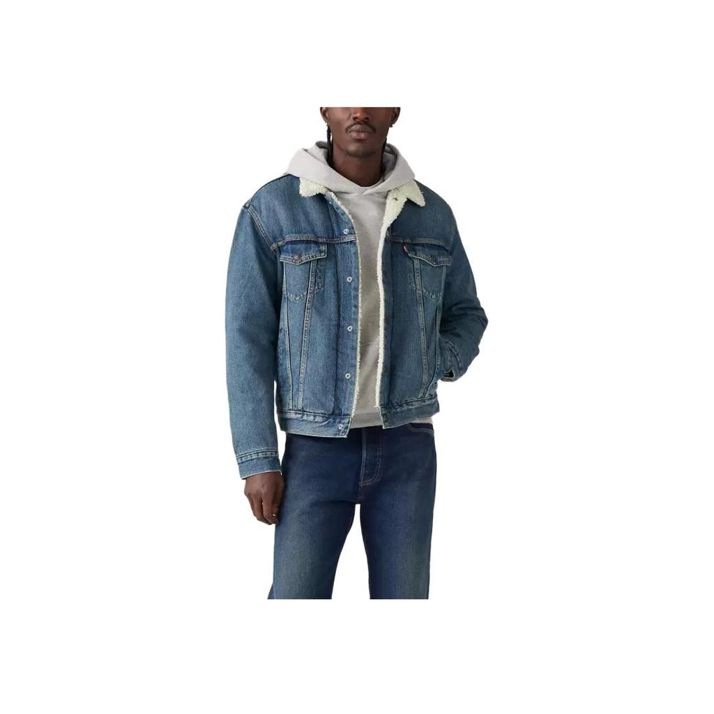 Levis FW22 Solid Color Single-Breasted Collar Long Sleeve Jacket Men Jacket Blue 16365-0128