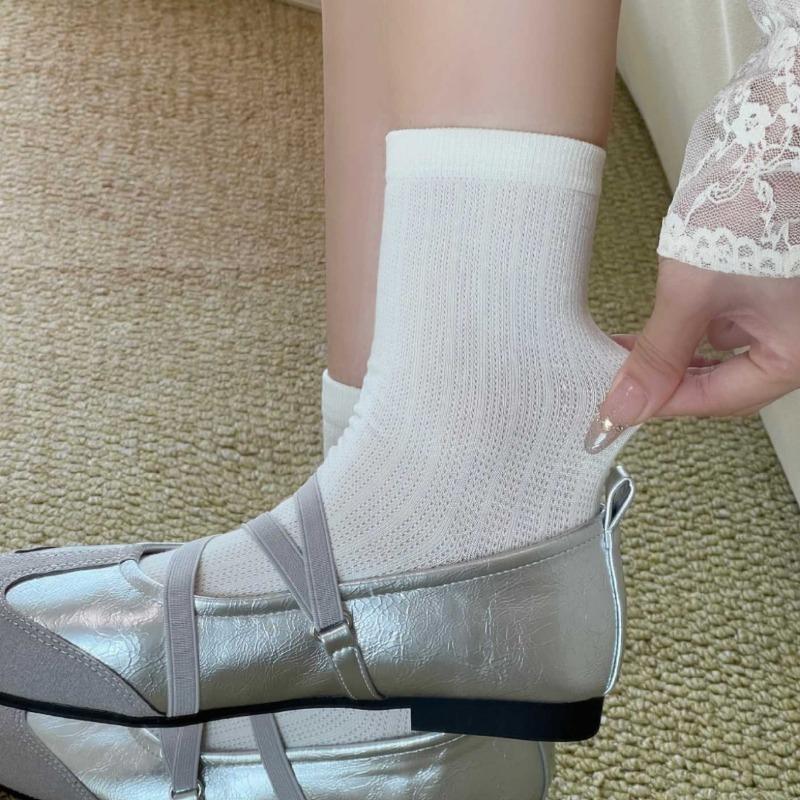 Summer Lightweight Children's Cool-feeling Mulberry Silk Pile Socks, Flowered Mid-calf Socks, Simple Dark-patterned Women's Socks, Boneless