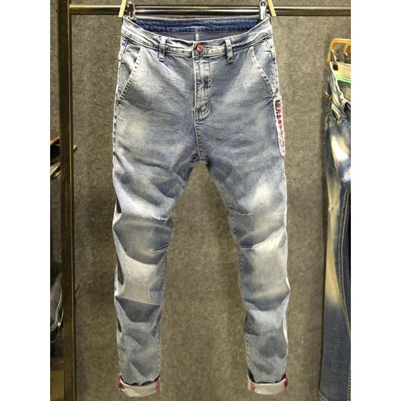 Washed light-colored nine-point jeans men's spring and autumn slim-fitting pants micro-elastic trendy pants Korean version trendy and versatile