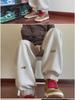 Men's Hong Kong Style Embroidered Velvet Sweatpants: Loose-Fit Casual Pants for Autumn/Winter Fashion Trend.