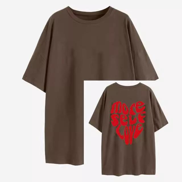 Весна и лето принтованный круглый вырез короткий рукав свободная футболка топ женский 3XL — фото 4