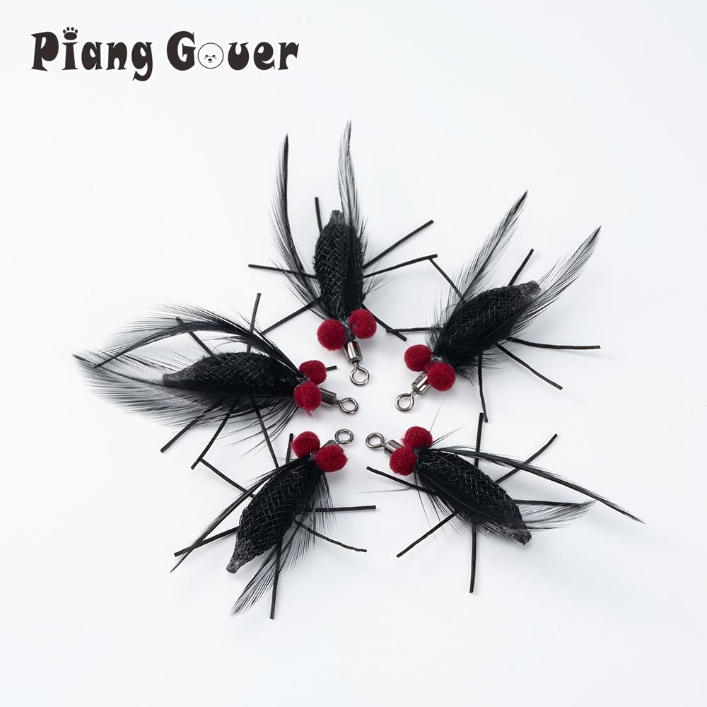 

Artificial Flies 5pcs Black Artificial Insects Fly Cat Toy Teaser Stick for Changing Heads Feather Pet Toys Wand Accessories