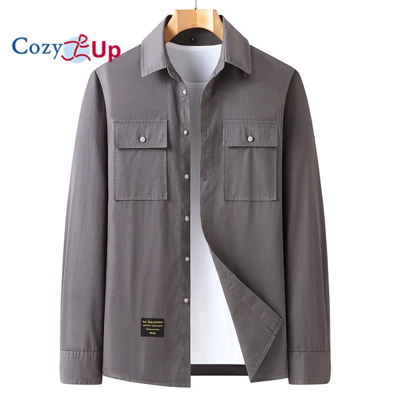 Уютная классическая хлопковая куртка-рубашка с длинными рукавами и двойными карманами — фото 6