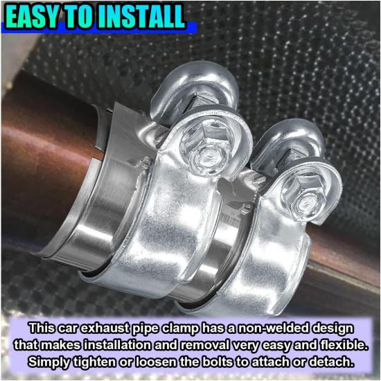 2 Inch Automotive Exhaust Clamp, Stainless Steel Butt Joint Bolts Band Flanges Clamp Assembly, Universal Tube Connector Sleeve Coupler for Muffler
