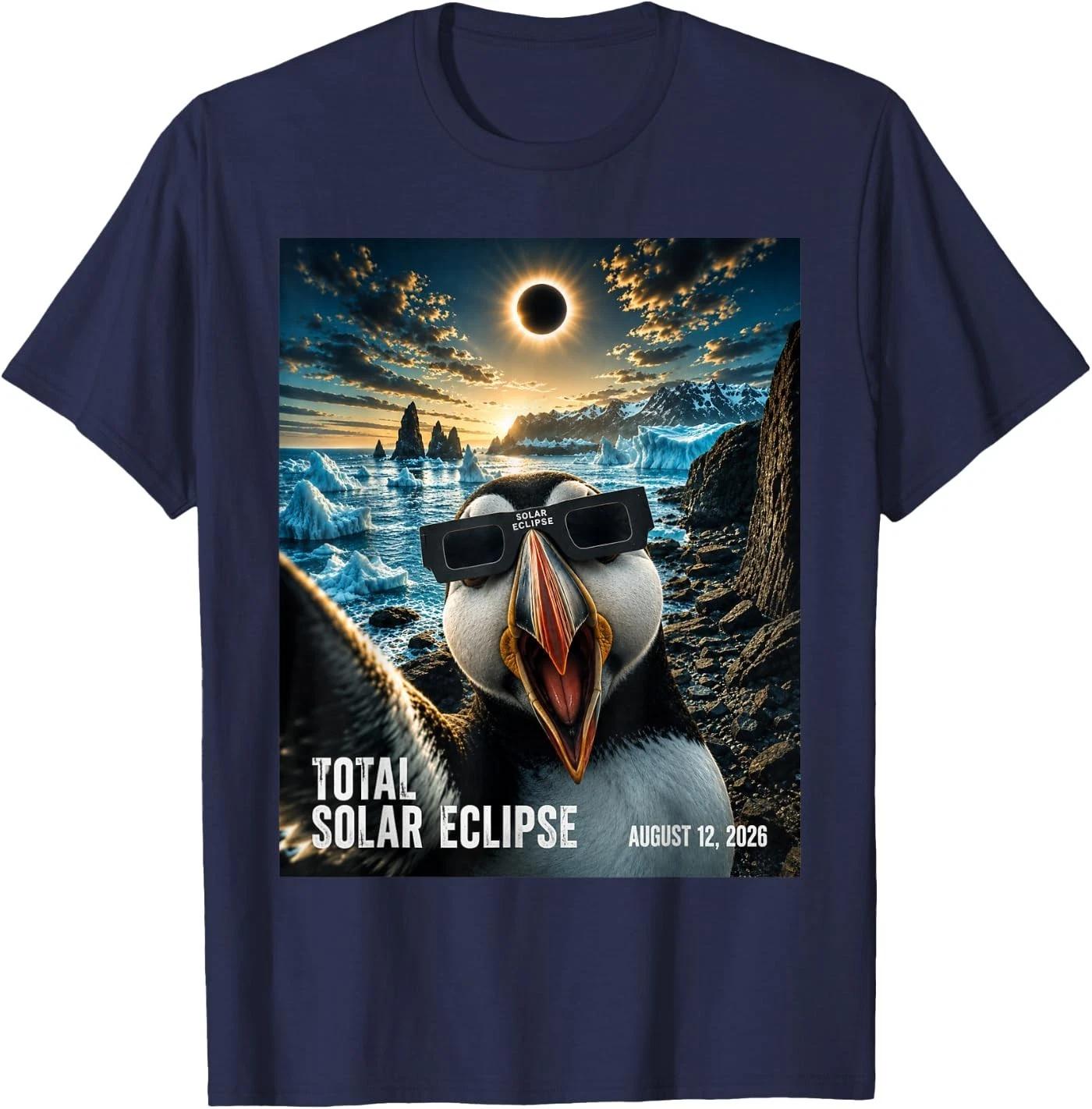 Total Solar Eclipse Iceland Puffin Selfie August 12 2026 Unisex T-Shirt 3XL