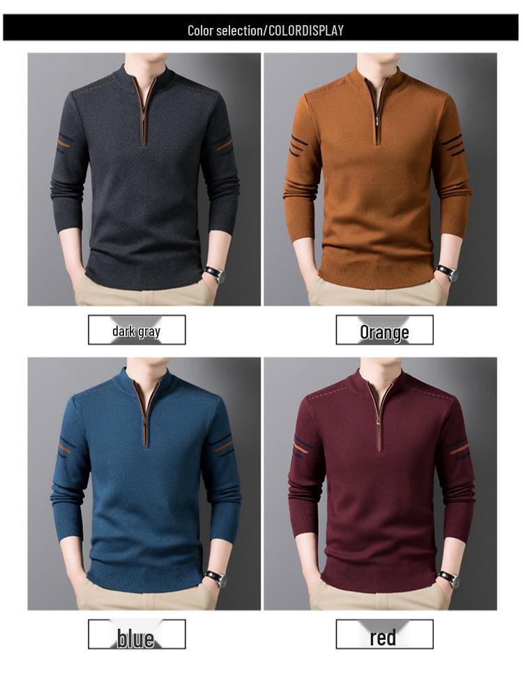 2025 Men's Autumn/Winter Knit Sweater: Half-High Collar, Zipper, Loose Fit, Long Sleeve Pullover