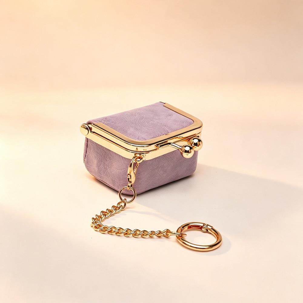 Polka Dot Leather Jewelry Bag Mini Small Item Bag Elegant Kiss Lock Coin Purse  Earrings фиолетовый