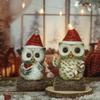 Owl Statue with LED Lighted Santa Hat for Festival Home Accent Resins Miniature Figurine Christmas Decorative Ornament