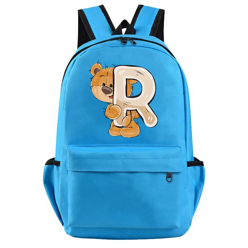 Little Bear 26 English Letters Backpack Teen School Bag for Girls Boy Backpack Bookbag for Kid Gifts Large Capacity Student Bag