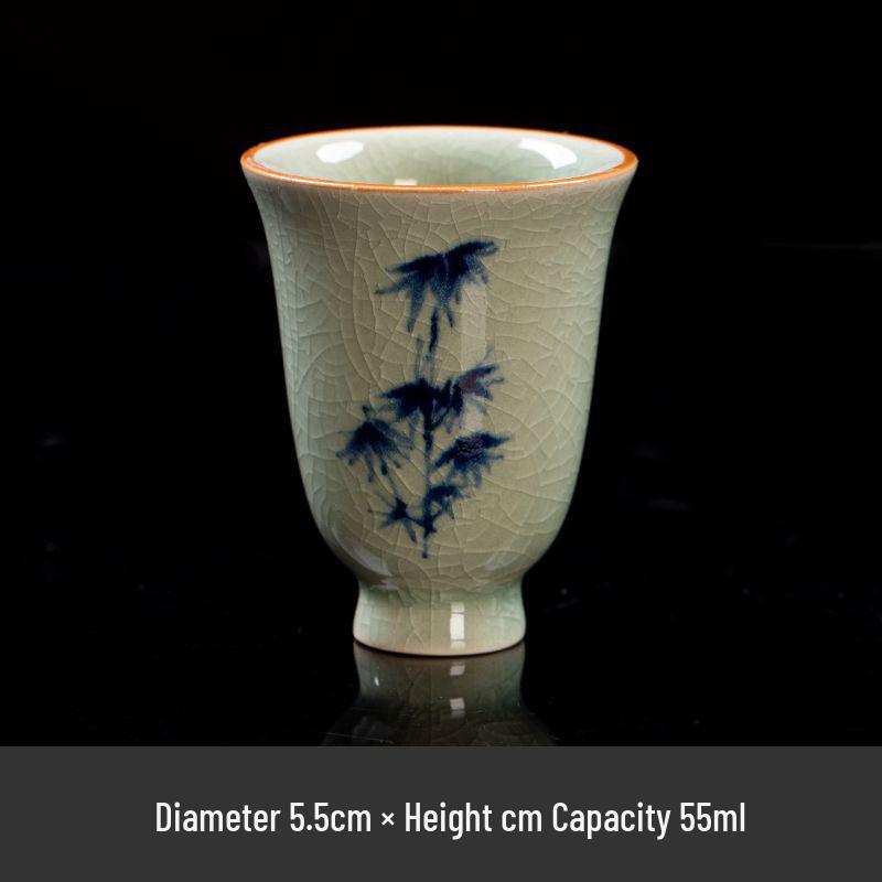 Hand-Painted Crackle Glaze Gongfu Tea Cup Set with Plum, Orchid, Bamboo, Chrysanthemum Designs 55ml