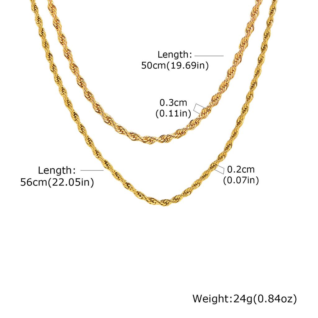 2pcs Men's Chain Necklace,Stainless Steel Black Gold Silver Color Twisted Rope Chain Collars,Trendy Punk Basic Chains Gift